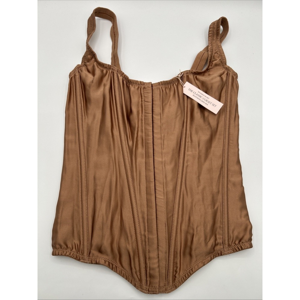 Victoria's Secret The Classic Corset Brown Caramel Small 100% Silk One Piece NWT - Picture 2 of 8